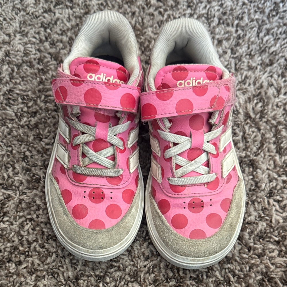Adidas Kids Pink and White Polka Dot Sneakers